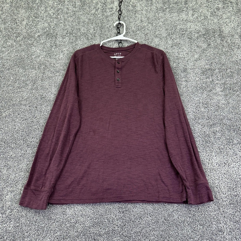 Apt. 9 Henley Shirt Mens Medium Purple Long Sleeve Jersey Knit Tagless Casual